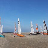 Mehrere Strandsegler am Strand