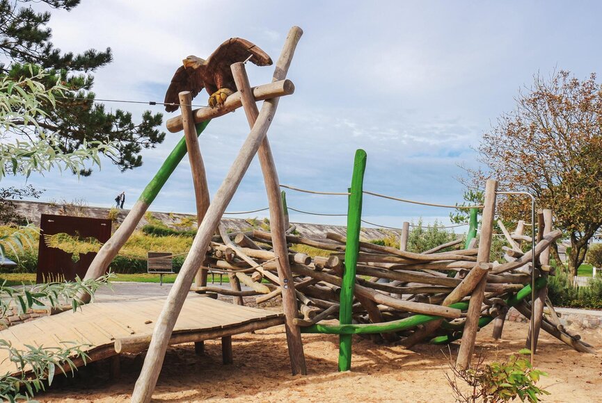 Seeadler-Spielplatz mit großem Nest zum Spielen und Seilbahn