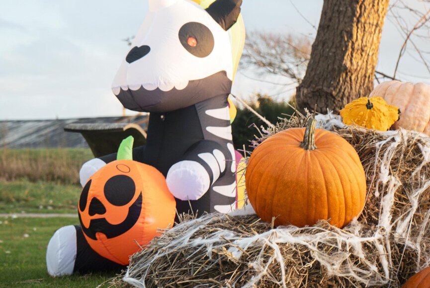 Aufgepustetes Skelett-Einhorn für Halloween