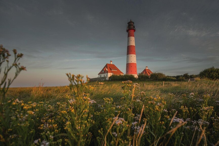 Westerhever Leuchtturm bei Abendsonne