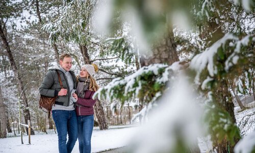 Pärchen im verschneiten Wald