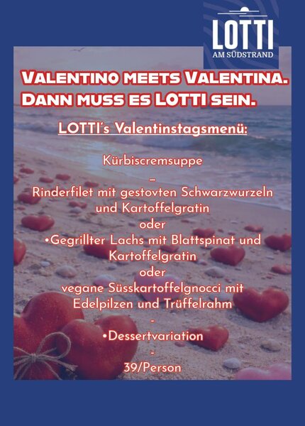 Valentinstagsmenü vom LOTTI am Südstrand 